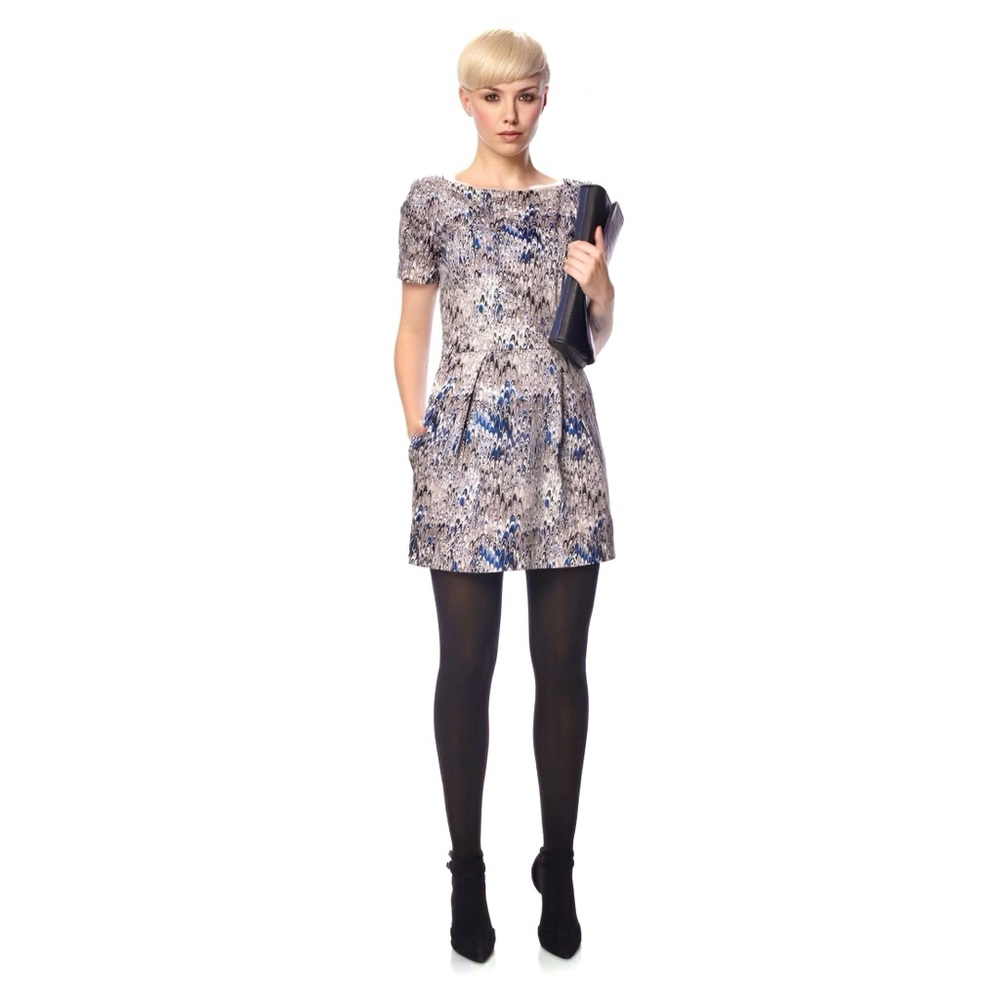 French Connection Richie Desert Lily Abstract Print Boatneck A-Line Sheath Dress - Picture 3 of 15